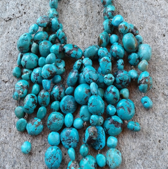Genuine TURQUOISE waterfall beaded NECKLACE!! - Picture 7 of 8